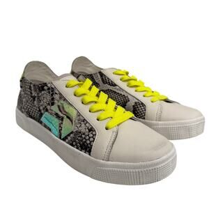 DOLCE VITA Zaga Sneakers Snake Print Leather Womens 6.5 Lime Green White Casual